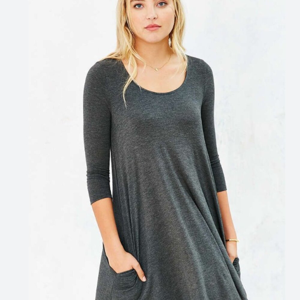 BDG Urban Outfitters Gray Jersey Knit Dress Womens  Scoop Neck 3/4 Sleeve
